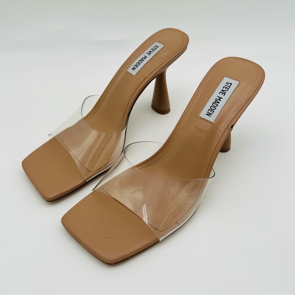 STEVE MADDEN Women's Elated Slide Sandal Tan Lucite - Picture 6 of 11